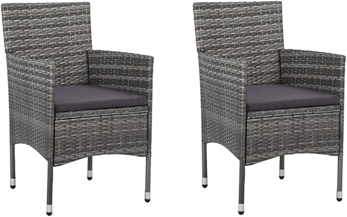 BOWERY HILL Rattan & Powder-Coated Steel Patio Dining Set, 31.5 x 31.5 x 29.5 in Table, Weather-Resistant Gray/Brown Finish, Removable Cushions, 3-Piece Outdoor Garden Terrace Furniture for 2