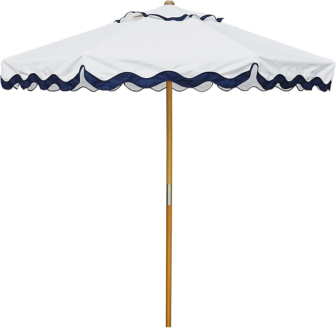 AMMSUN 8.2ft Vintage Wood Outdoor Umbrella, with a pulley system, UPF 50+, for markets, gardens, porches, courtyards, beach terraces, cafes, taverns, dining tables, pool sides, wedding venues
