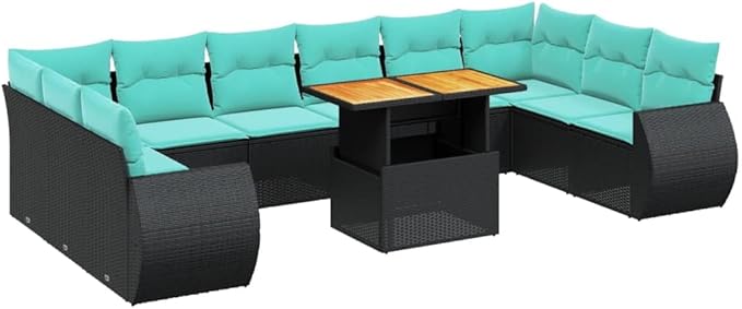 vidaXL Patio Sofa Set with Cushions 11 Piece, Outdoor Sectional Sofa Couch, Patio Conversation Set for Garden Backyard, Black Poly Rattan