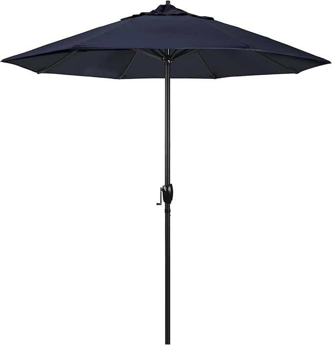 California Umbrella 7.5' Rd Aluminum Patio Umbrella, Crank Lift, Auto Tilt, Black Finish