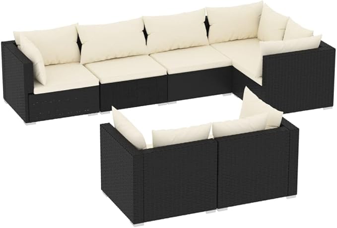 7 Piece Garden Lounge Set,Outdoor Garden Conversation Set,Patio Outdoor Set Suitable Suitable for Patio,Deck with Cushions Black Poly Rattan