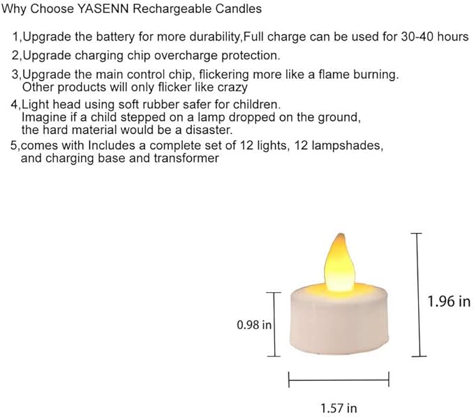 YASENN Rechargeable Candles Warm White led TeaLights Candles 12pcs Flame Effect Program Flickering Plastic Flameless Candles for Bar Dinner Decorations