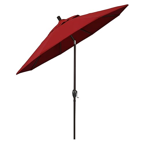 California Umbrella 9' Round Aluminum Patio Umbrella, Crank Lift, Push Button Tilt, Bronze Pole, 4-Year Non-Fading Fabric, Red