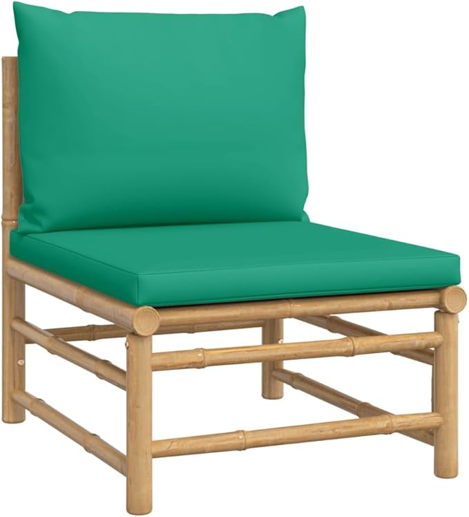 5 Piece Patio Lounge Set with Green Cushions, Porch Furniture Set Patio Conversation Set Outdoor Sofa Sets Sectional Sofa for Piazza Garden Negotiation Area Exhibition Bamboo