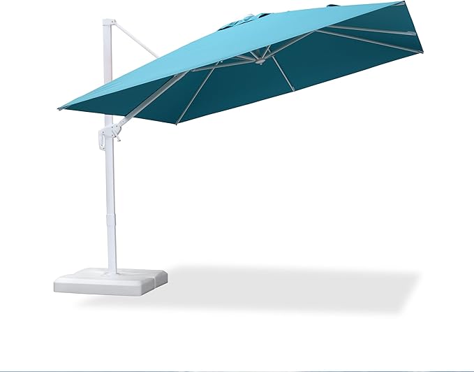 PURPLE LEAF 10 FT Patio Umbrella White Cantilever Umbrella Aluminum Square Outdoor Offset Umbrella Hanging Windproof with 360° Rotation for Garden Deck Pool, Turquoise