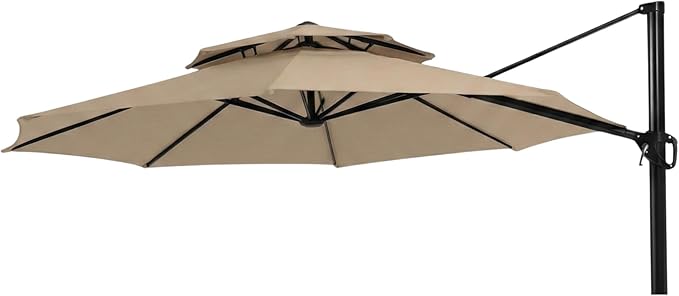 Garden Winds Reinforced RipLock 350 Replacement Canopy Top Cover Compatible with Garden Treasures 11’ Offset Umbrella Models YJAF-819R, YJAF-819D, YJAF-81903A, YJAF-81903B, YJAF-81903C - Beige