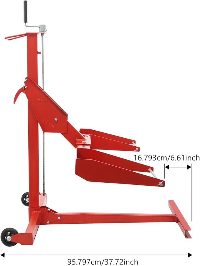 Riding Lawn Mower Lift, Lawn Mower Lift Jack 750 lbs Lifting Capacity Lawn Mower Lift Tool Lawn Mower Lift Adjustable Wheel Span for Mower Maintenance and Repair, Red