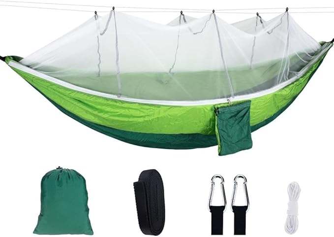 Swing Set Camping Hammock with Net, Lightweight Parachute, Outdoor Nylon Net Hammock Camping Swing Seat (Color : Fruit Green Blue)