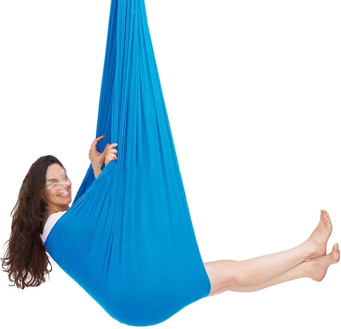 Sensory Swing for adults Indoor kids Therapy Swing Soothing Calming Snuggle Hammock durable strong fabric swing Excellent stretchability Includes Hanging Hardware ( Color : Sky blue , Size : 1.5M x 2.