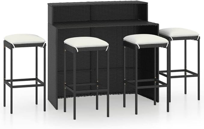 Patio Bar Set with Cushions,Garden Table and Chairs Sets,Garden Conversation Sets, Outdoor Patio Furniture,for Patio,Backyard,Garden,5 Piece Black
