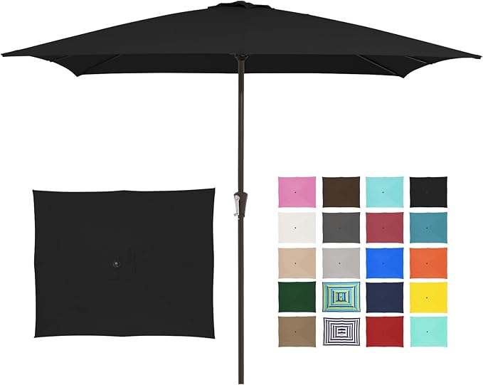JEAREY 8x10 ft Rectangular Patio Umbrellas Outdoor Table Market Umbrella w/Crank, 8 Sturdy Ribs, UV Protection Windproof Sunproof for Garden, Deck, Backyard, Pool(Black)