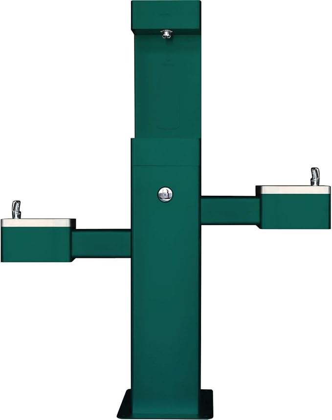 Global Industrial Outdoor Bottle Filling Station with Bi-Level Drinking Fountain, 316 Stainless Steel, 47-3/4"W x 10-1/4"D x 60-1/4"H, Green Powder Coat