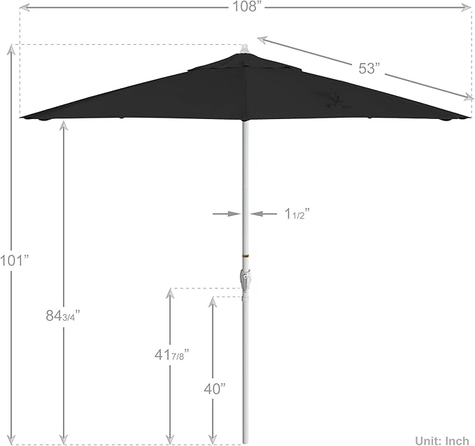 California Umbrella 12-Year Protection 9' Rd Aluminum Patio Umbrella, Crank Lift, Auto Tilt, White Finish, Sunbrella Black