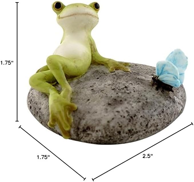 Top Collection Miniature Fairy Garden and Terrarium Statue, Frog Resting on Stone with Butterfly