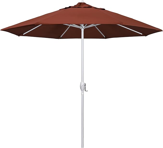 California Umbrella 12-Year Protection 9' Rd Aluminum Patio Umbrella, Crank Lift, Auto Tilt, White Finish, Sunbrella Terracotta