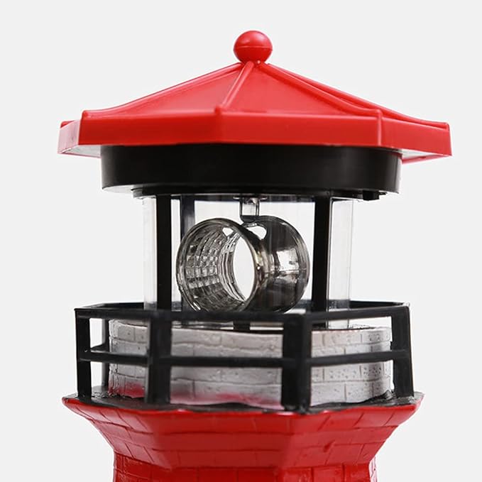 LED Solar Powered Lighthouse, Indoor Outdoor Lighthouse with Rotating Beacon LED Lights, Courtyard Waterproof Landscape Lights for Garden Patio Landscape Outside Yard Gifts red