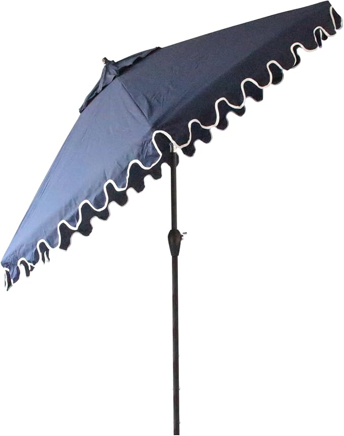 Tempera Striped Patio Umbrellas Outdoor Table Market Umbrellas with Crank & Pust Button Tilt|Auto-Tilt, 8 Steel Ribs, High Color-Fastness Canopy