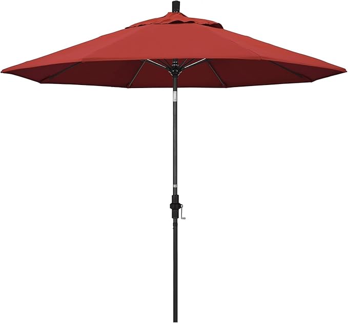 California Umbrella 9' Round Crank Lift, Collar Tilt, Aluminum Pole, Fiberglass Rib Patio Umbrella,