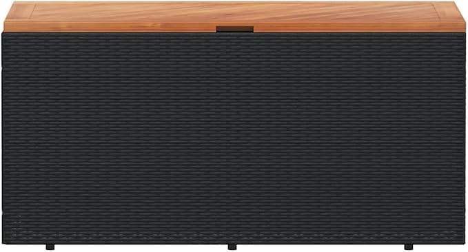 Outdoor Garden Storage Box, 43.3-inch Poly Rattan Deck Box for Patio, Balcony, Backyard, Water-Resistant Storage Container for Cushions, Pillows, Blankets, Black