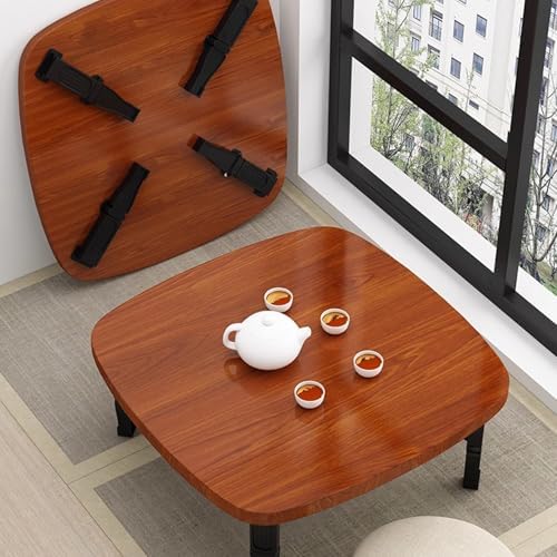 Japanese Wooden Folding Low Table, Space-Saving Small Desk for Bedroom & Outdoor, Ideal for Tea Room, 31.5 x 31.5 in, Portable & Stylish Design