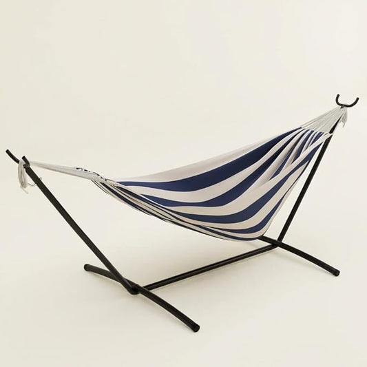 Heavy Duty Double Cotton Hammock with Stand, 450lbs Capacity Portable Hammock with Carry Bag, Vibrant Tropical Style for Indoor Outdoor Patio Backyard Camping