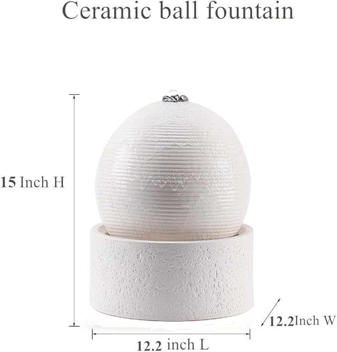 Ceramic Outdoor and Garden Fountain Home Decoration Waterfall Water Feature (Ball 12 inch White)
