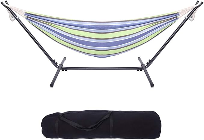 Portable Outdoor Polyester Hammock Set,Hammock with Hammock Stand,2-in-1 Hammocks Hammock Chair with Stand, 250lbs Capacity, Heavy Duty Two Person Hammock with Stand, Green