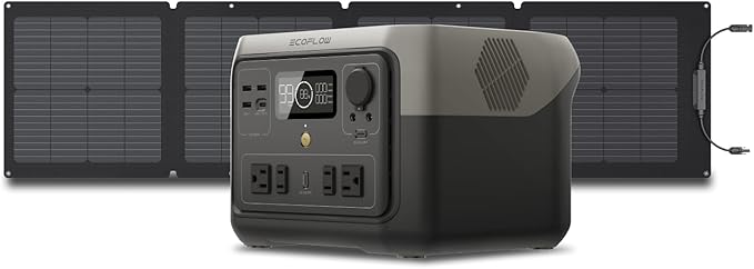 EF ECOFLOW Portable Power Station River 2 Max 500 with 110W Solar Panel, 499Wh LiFePO4 Battery, 1 Hour Fast Charging, Up to 1000W Output Solar Generator for Outdoor Camping/RVs/Home Use