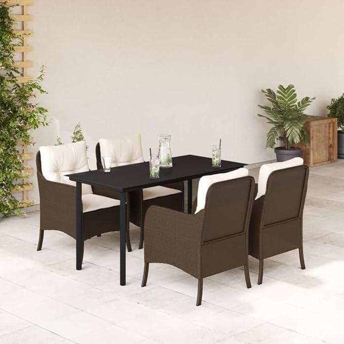 Patio Furniture Sets,Outdoor loveseat,Patio Conversation Sets,5 Piece Patio Dining Set with Cushions Brown Poly RattanSuitable for Patio, Garden, Gazebo Low