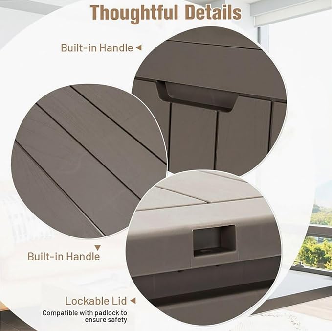Light Brown 30-Gallon Deck Box Storage with Woodgrain Texture, 22x17x21in for Patio & Garden - Waterproof Lid, UV-Resistant