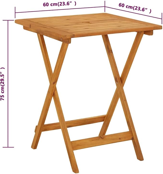 vidaXL Bistro Table, Folding Outdoor Side Table with Umbrella Hole, Patio Table for Porch Deck Backyard, Farmhouse Style, Solid Acacia Wood