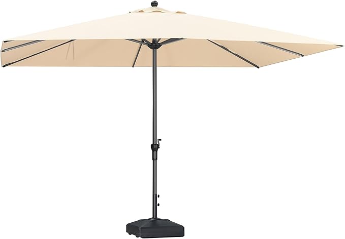 PURPLE LEAF 11.5' x 8' Patio Market Umbrella Outdoor Table Sun Umbrellas with Crank 8 Aluminum Sturdy Ribs for Pool Deck Backyard Beach Beige