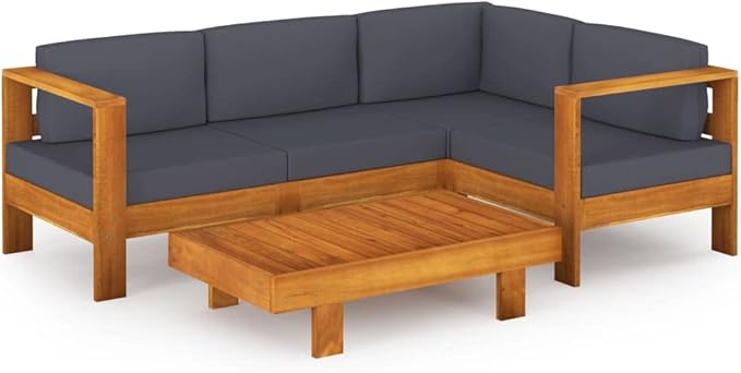 Patio Lounge Set with Dark Gray Cushions,Outdoor Patio Furniture,Outdoor Chat Conversation Set,for Patio,Backyard,Garden,Outdoor,5 Piece Acacia Wood