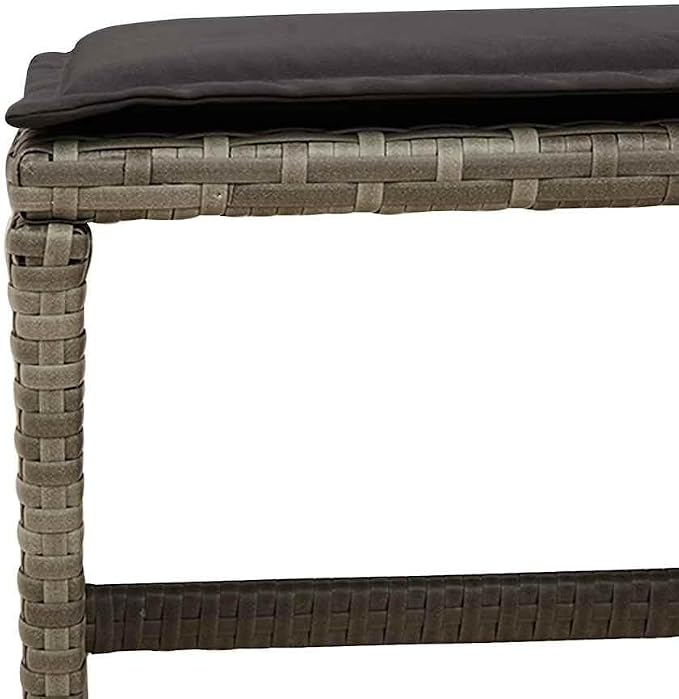 11 Piece Patio Dining Set with Cushions Gray Poly Rattan Outdoor Table and 6 Chairs with 4 Stools Folding Stackable Space Saving Comfortable Seating for Garden Backyard UV Proof Tempered Glass Top