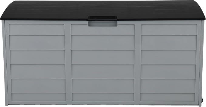 75 Gallon Outdoor Deck Box, Waterproof Storage Box with Wheels, Lockable Wheels, Patio Storage Box Storage, Resin Structure for Garden,Patio (Gray)