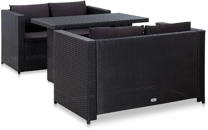 3 Piece Patio Lounge Set with Cushions, Front Porch Furniture Outdoor Sofa Sets Porch Furniture Set Patio Conversation Set for Poolside Negotiation Area Piazza Garden Poly Rattan Black