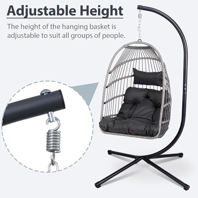 Outdoor Egg Hanging Chair with Stand, Patio Wicker Swing Egg Chair Indoor Swinging Chair Outdoor Hammock Egg Chair