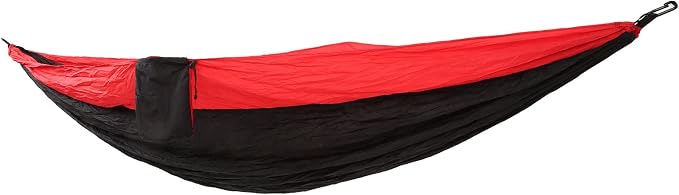 Camping Hammock for 2 Person, Portable Parachute Nylon Hammock, Double Lightweight Backpacking Hammock with Mountaineering Buckles, 300 x 200 cm for Outdoor Camping (Red and Black)