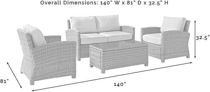 Crosley Furniture Bradenton 4-Piece Outdoor Loveseat Patio Furniture Set, Wicker Conversation Sets for Porch, Brown with Gray Cushions