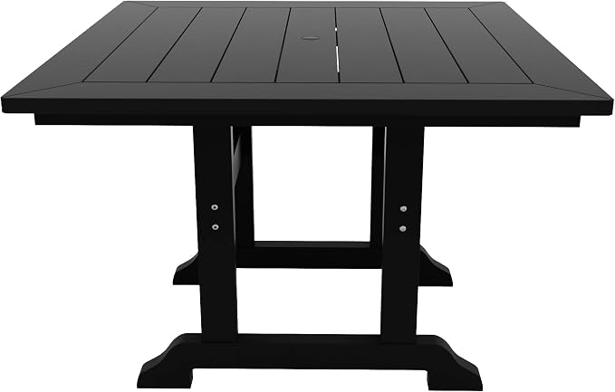 WestinTrends Ashore 5 Pieces Adirondack Patio Dining Set, All Weather Poly Lumber Slatted Modern Farmhouse Outdoor Furniture Set, 43" Trestle Square Table and 4 Adirondack Dining Chair, Black