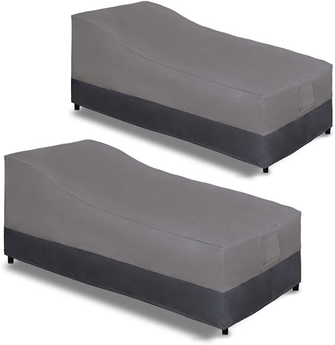 Easy-Going Waterproof Outdoor Chaise Lounge Cover, Heavy Duty Patio Lounge Chair Cover, Windproof Outdoor Furniture Cover with Air Vent 2 Pack-84Wx34Dx32H inch, Gray/Dark Gray