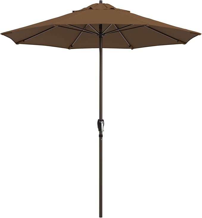 California Umbrella 12-Year Protection 7.5-Ft Outdoor Patio Umbrella, Sunbrella Fade-Resistant Fabric, Auto-Tilt, Heavy Duty Aluminum Frame, 8 Reinforced Ribs for Pool or Deck, Bronze Pole, Teak