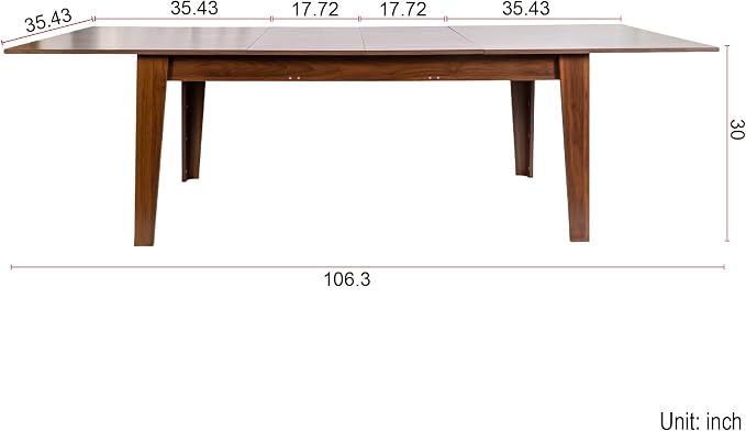 70.86" - 106.5" Extendable Dining Room Table, Modern Extra Long Folding Dining Tables, Outdoor Patio Furniture Set for 2-8 People, Adjustable Kitchen Dinner Table, Walnut