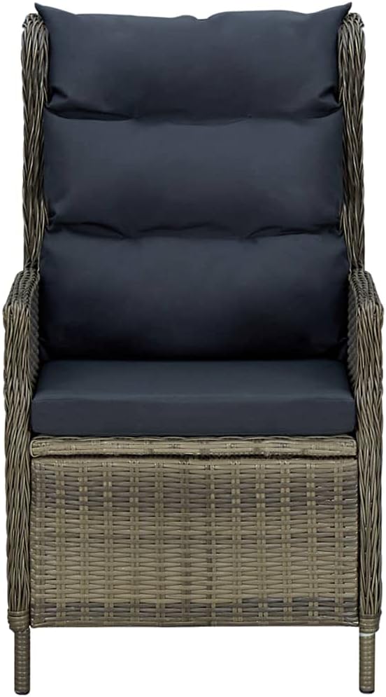 7 Piece Outdoor Patio Dining Set with Cushions, Brown Poly Rattan Wicker Furniture with 6 Reclining Chairs and Glass Table, Adjustable Backrest Garden Porch Balcony Conversation Set for Backyard