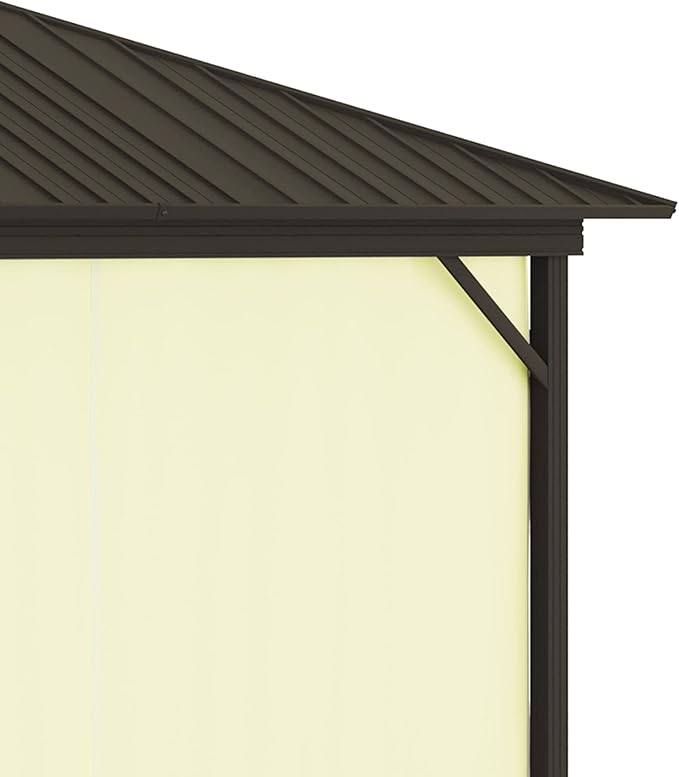 Outsunny 10' x 12' Hardtop Gazebo with Curtains and Netting, Permanent Pavilion Metal Single Roof Gazebo Canopy with Aluminum Frame and Hooks, for Garden, Patio, Backyard, Cream White