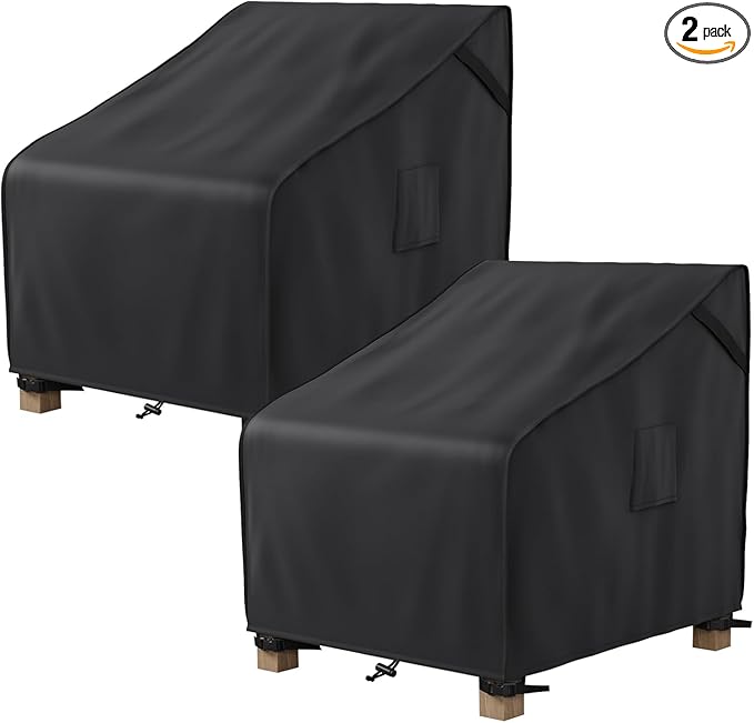 MR. COVER Patio Chair Covers Waterproof, Outdoor Furniture Covers for Rocking Chair, Heavy Duty Anti UV Chair Cover, Fits up to 32"W x 32"D x 35"H, Air Vent and Handles Included,Black, 2 Pack