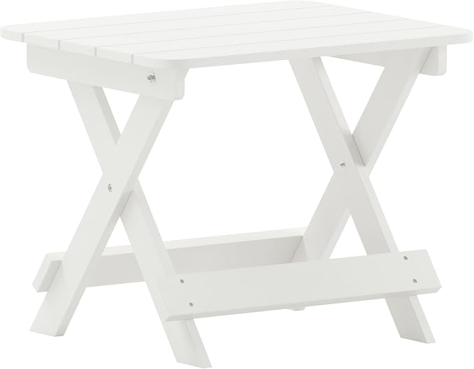 Flash Furniture Halifax Outdoor Folding Side Table, Portable All-Weather HDPE Adirondack Side Table, White