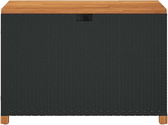Outdoor Storage Box Black and Brown with Solid Acacia Wood and Poly Rattan Design for Garden Patio Balcony Cushions Blankets Tools 4 Pieces