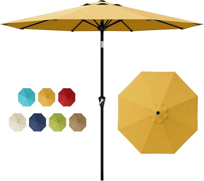 IDEALHOUSE 10FT Outdoor Patio Umbrella, UV Resistant Outdoor Table Parasol, Push Button Tilt & Crank Lift, 8 Fiberglass Ribs, Heavy Duty Canopy, Large Sunshade for Deck Yard Pool Cafe