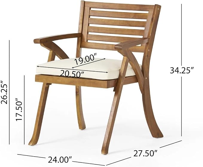 Merax 7 Piece Outdoor Dining Set for 6, Hermosa Acacia Wood Teak Finish Rectangle Table and 6 Chairs with Beige Cushion